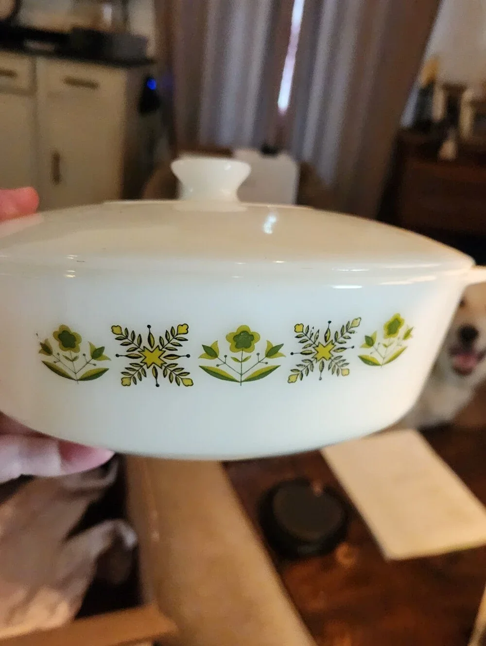 Vintage Anchor Hocking Fire King Meadow 2 Qt Casserole Dish With Matching Lid